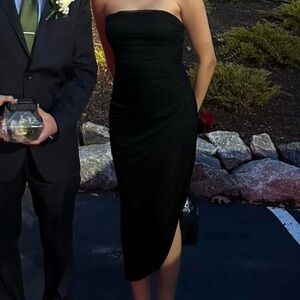 Black tube top strapless bodycon dress with slit